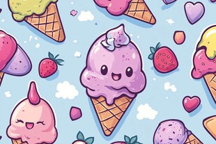 可爱冰淇淋卡通图案背景