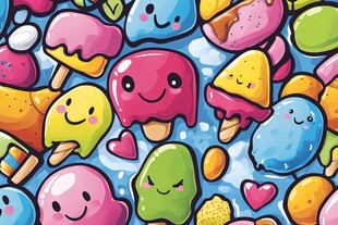 可爱多彩冰淇淋卡通图案