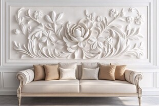 立体花卉墙饰搭配优雅沙发