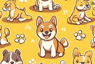 可爱萌犬黄色背景图案