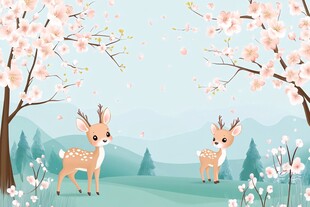 春日小鹿漫步樱花林