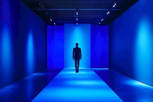 蓝色空间中独行的身影