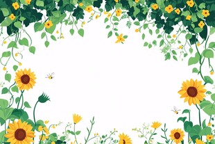 夏日花卉藤蔓边框插画