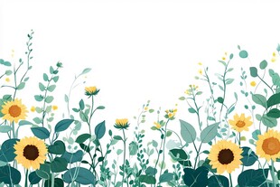 夏日向日葵花草边框插画