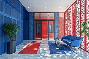 现代风红蓝配色大厅设计
