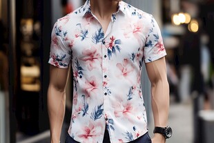 男士夏日印花短袖衬衫