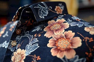 花卉图案深色衬衫细节