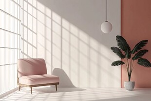 简约室内 粉椅绿植光影美