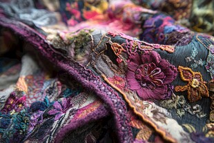 精美刺绣花布纹理特写