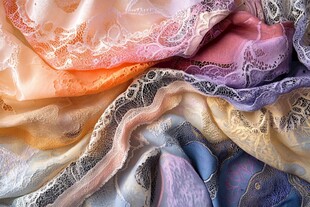 多彩蕾丝丝绸织物特写