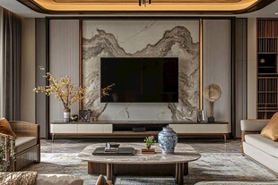 中式雅致客厅电视背景墙展示