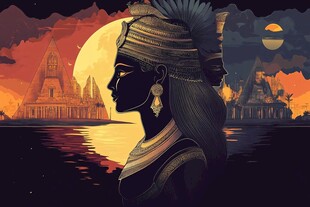 古埃及女性月光下的神秘侧影