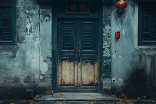 古旧中式门的静谧之景
