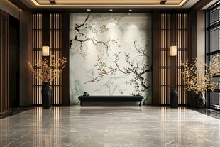 中式典雅大厅 水墨梅花背景