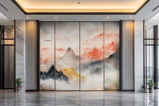 中式山水风大厅艺术屏风