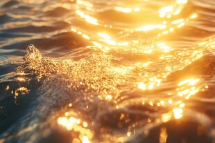 金色波光粼粼的水面景象