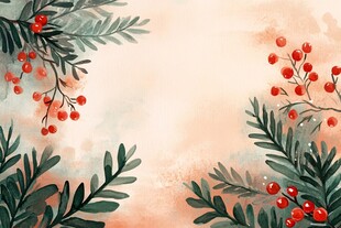 水彩风冬青枝叶装饰背景