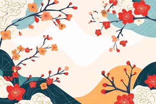 中式国风梅花山水插画