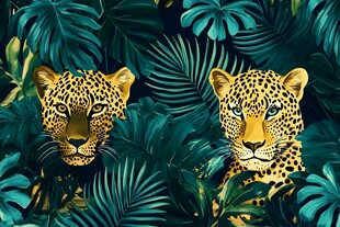 双豹隐于热带植物间