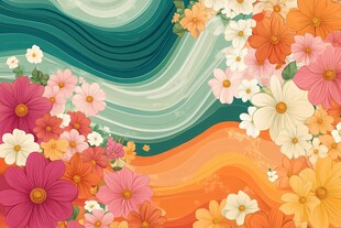多彩花卉波浪背景插画