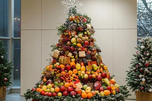 水果装点的创意圣诞树