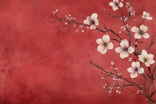 红底白梅中式雅致背景图