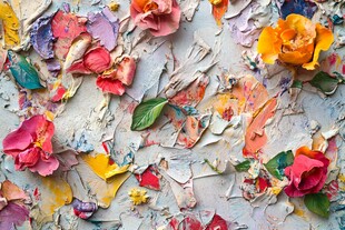 缤纷颜料与娇艳花朵共舞