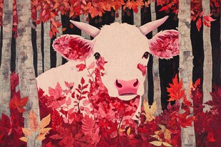 秋日枫林中的花斑牛