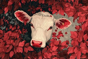 红叶中的白牛