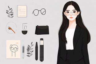 时尚职场女性及随身物品