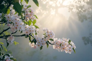 晨光中的烂漫花枝