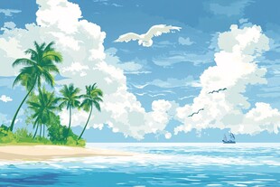 热带海岛风光插画