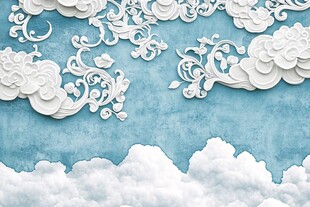 梦幻纸艺云朵与花纹背景
