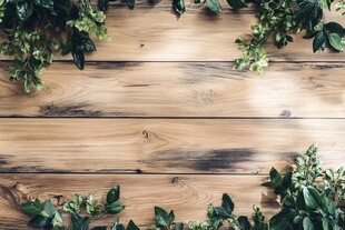 木质背景上的绿植装饰