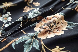 黑色花卉印花布料细节