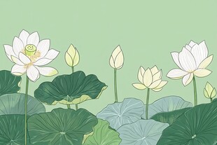 夏日清新荷花荷叶插画