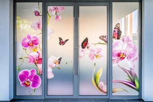蝶舞兰花装饰玻璃门