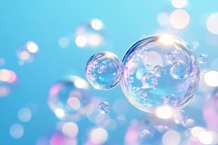 梦幻泡泡在蓝天中漂浮