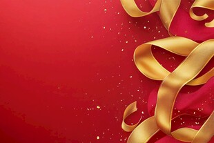 红色背景上的金色飘带装饰