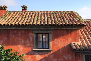 红墙瓦顶的古朴建筑一角