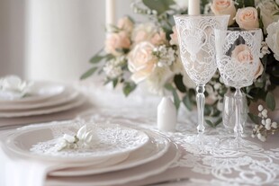 浪漫蕾丝婚礼餐桌布置