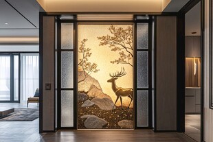 中式玄关处的鹿景艺术屏风