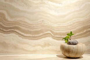 石纹墙前的雅致盆栽