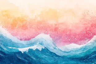梦幻水彩海浪艺术画作