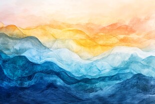 梦幻水彩绘就的山海景观