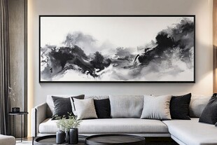 水墨挂画装点现代简约客厅