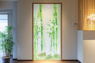 中式玄关翠竹花卉艺术玻璃