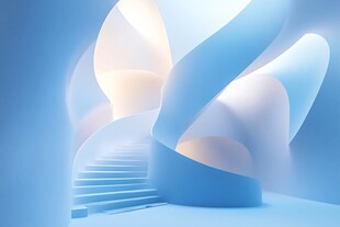 梦幻蓝色螺旋楼梯通道