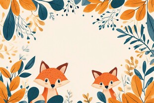 狐狸与花叶构成的温馨画面