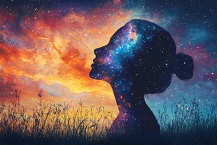 梦幻星空下的女性剪影